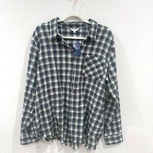 NWT Women’s LUCKY BRAND Plaid Button Up Shirt w/ Fringe Bottom - Size Large